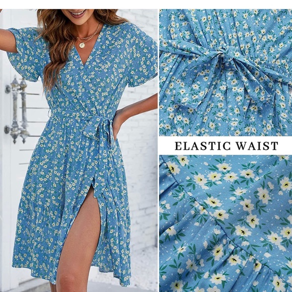 Zesica | Dresses | Nwtwrap V Neck Bohemian Floral Print Ruffle Swing A ...